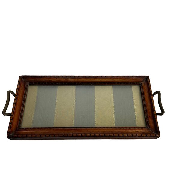 Antique wooden Glass Tray Brass Handles
